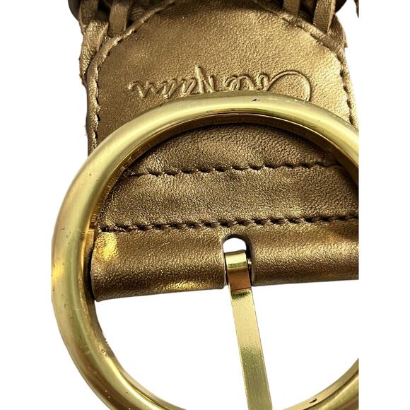 NWT COLE HAAN Gold Woven Wide Braided Leather Adjustable Ladies Size Small - Picture 9 of 9